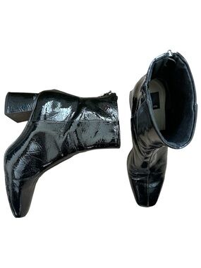 Dolce Vita Black Patent Leather Block Heel Ankle Booties Boots Preloved